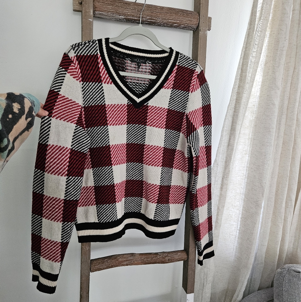 rag & bone Red and Black Checkered Sweater
